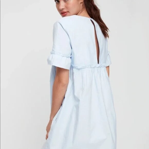 Aritzia Sunday Best Tybee Ruffle Trim Cotton Short Sleeve Dress Blue Size Medium - Picture 3 of 8